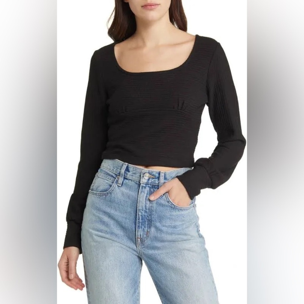Band of the Free Black Ribbed Crop Knit Long Sleeve Top - Women’s